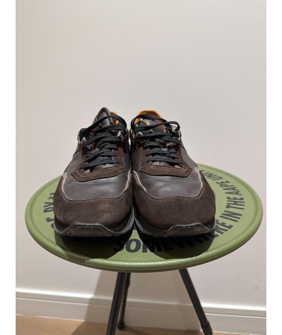 SANTONI Антрацитовые кожаные низкие кроссовки / кеды, фото 2