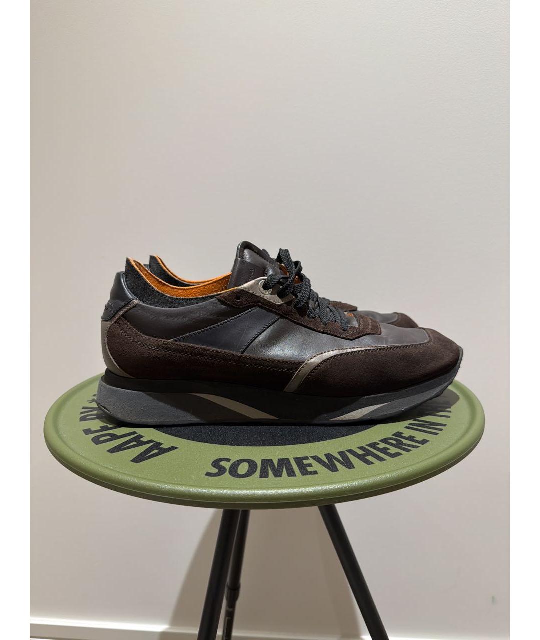 SANTONI Антрацитовые кожаные низкие кроссовки / кеды, фото 7