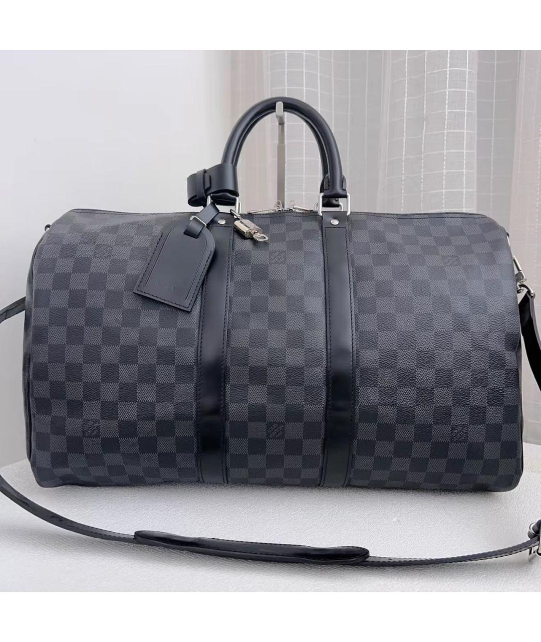 LOUIS VUITTON Черная кожаная дорожная/спортивная сумка, фото 8