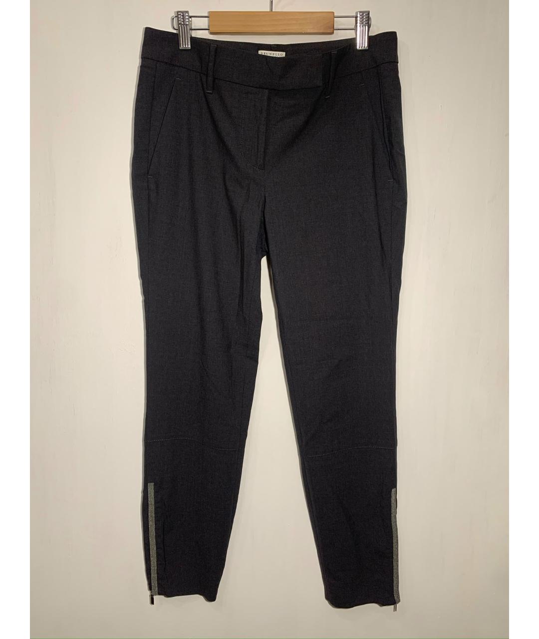 BRUNELLO CUCINELLI Серые шерстяные брюки узкие, фото 8