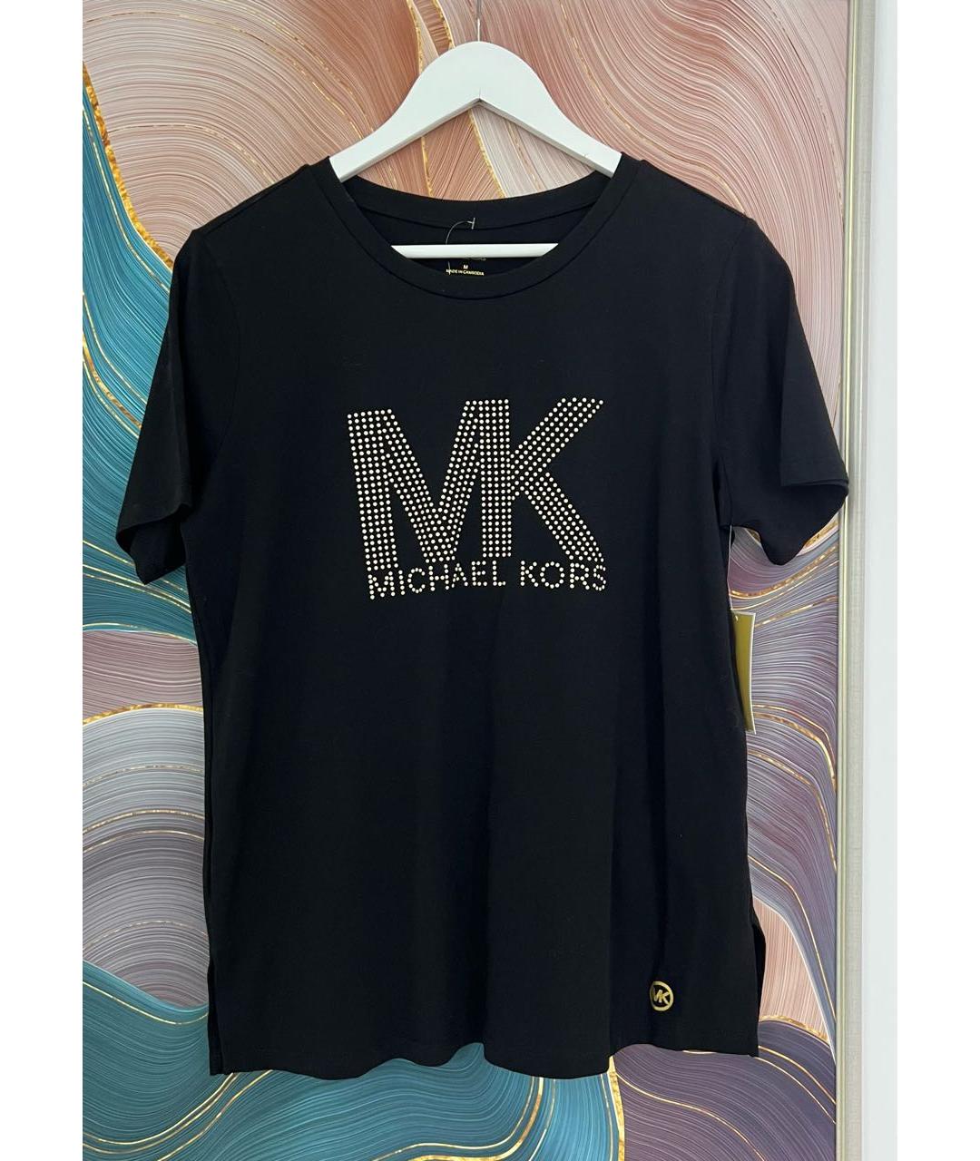 MICHAEL KORS Черная хлопко-эластановая футболка, фото 6