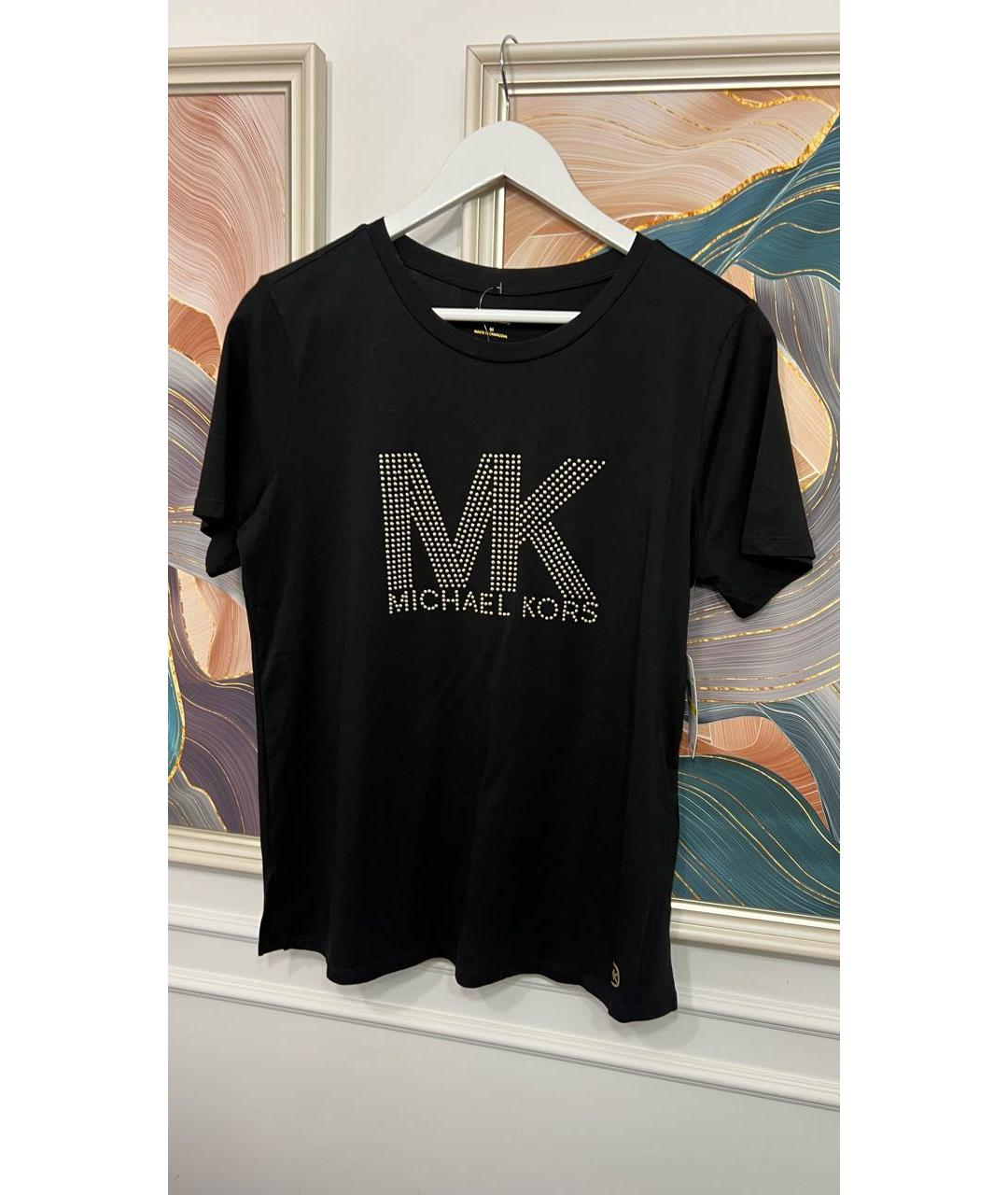 MICHAEL KORS Черная хлопко-эластановая футболка, фото 5