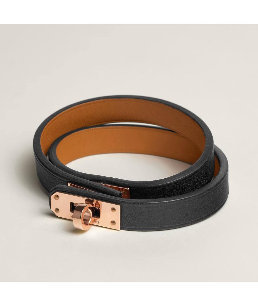 HERMES Черный кожаный браслет, фото 3