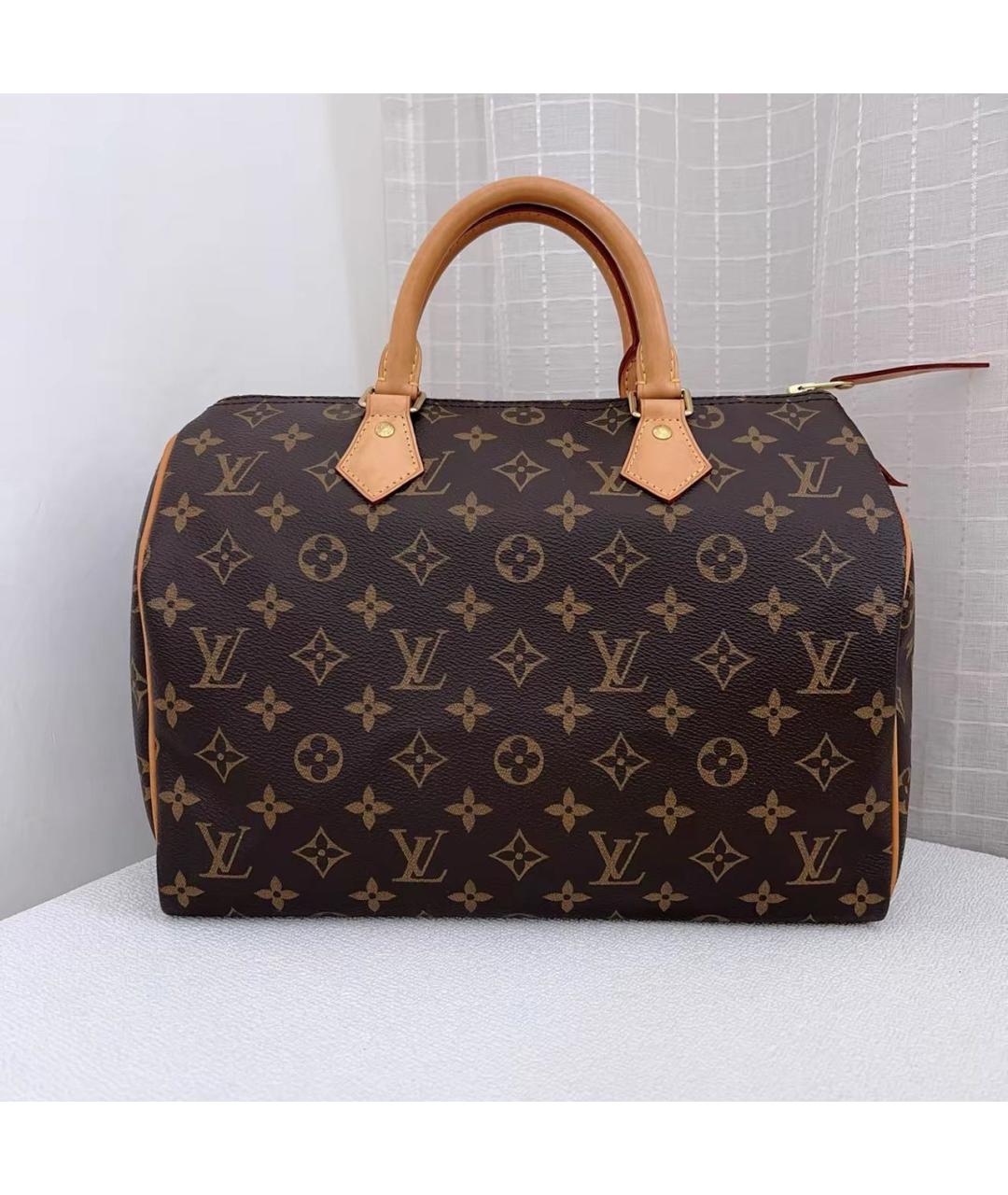LOUIS VUITTON Коричневая кожаная сумка с короткими ручками, фото 8