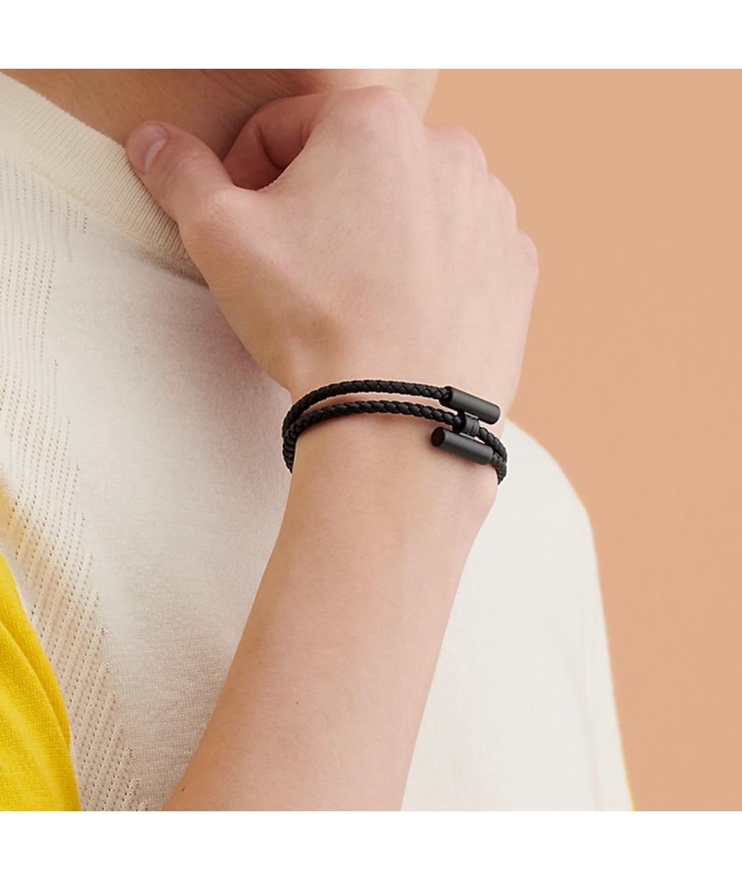 HERMES Черный кожаный браслет, фото 4