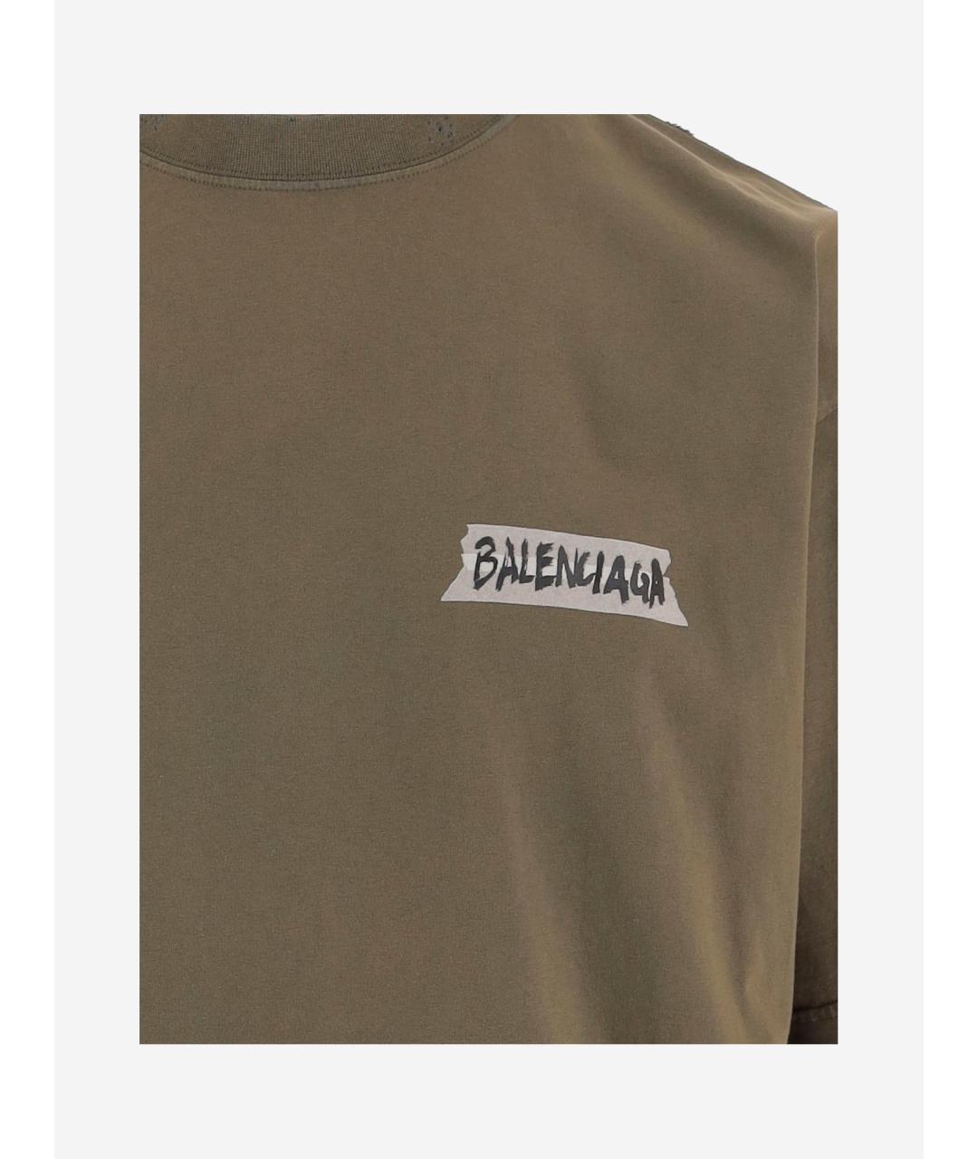 BALENCIAGA Хаки хлопковая футболка, фото 3