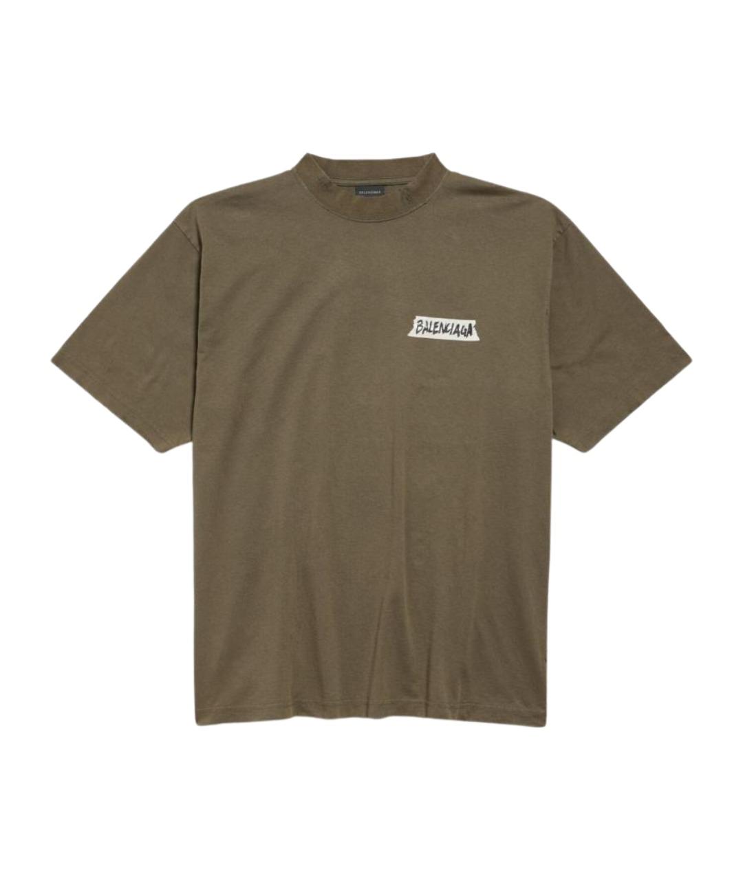 BALENCIAGA Хаки хлопковая футболка, фото 1