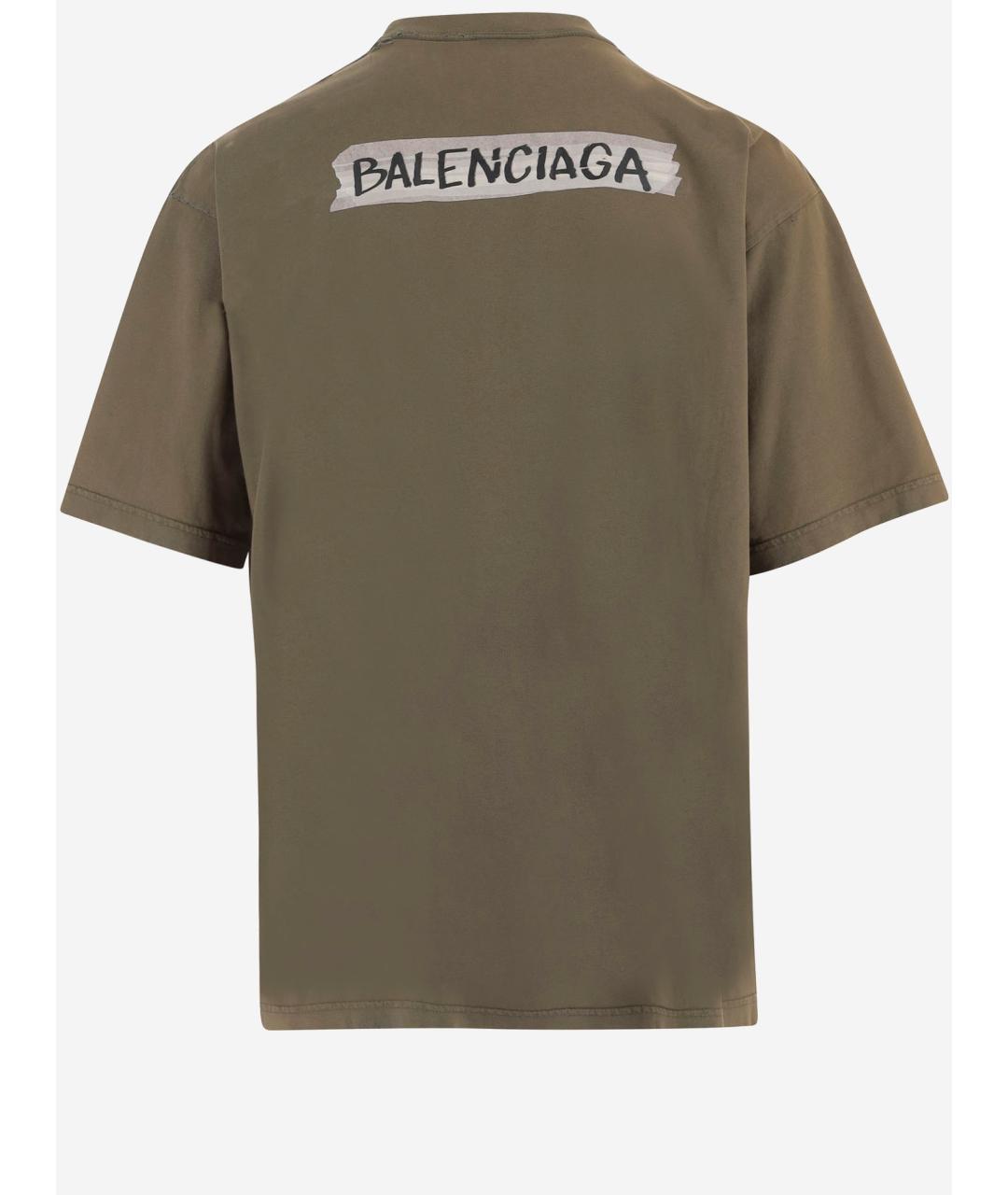 BALENCIAGA Хаки хлопковая футболка, фото 2