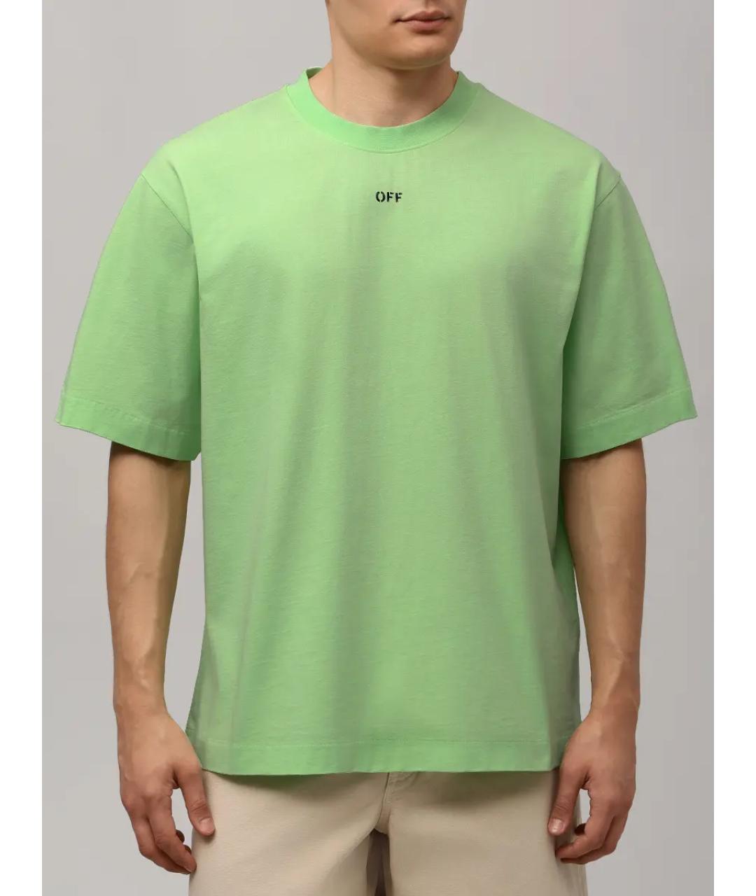 OFF-WHITE Зеленая хлопковая футболка, фото 4
