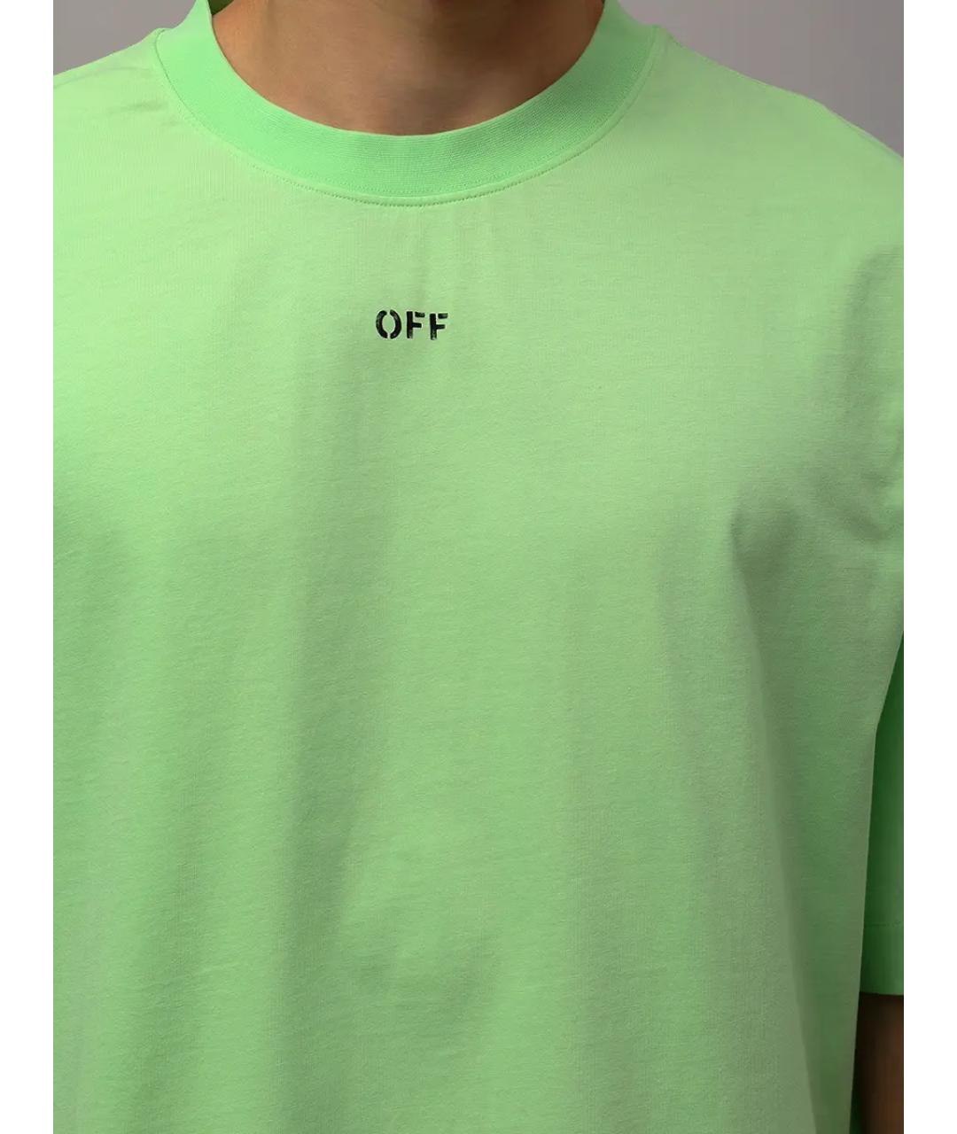 OFF-WHITE Зеленая хлопковая футболка, фото 5