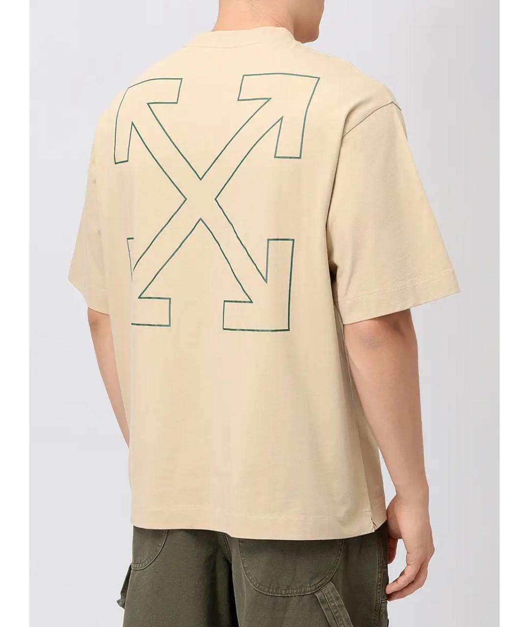 OFF-WHITE Бежевая хлопковая футболка, фото 3