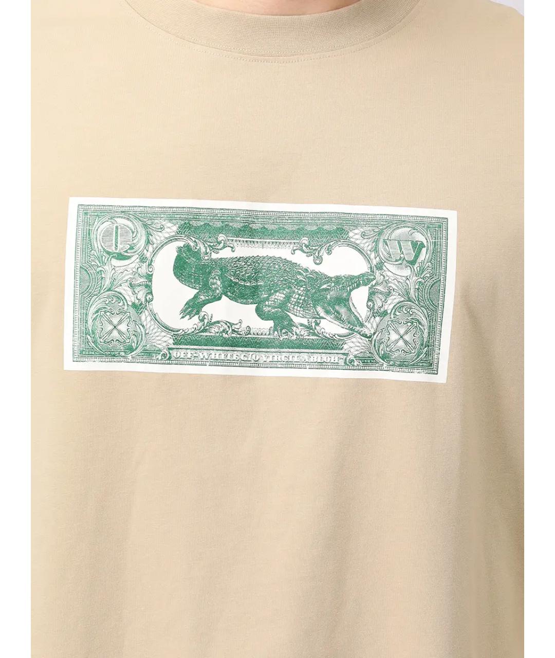 OFF-WHITE Бежевая хлопковая футболка, фото 5