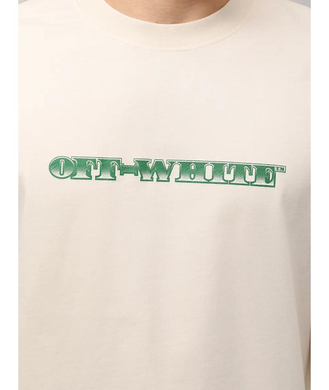 OFF-WHITE Бежевая хлопковая футболка, фото 5