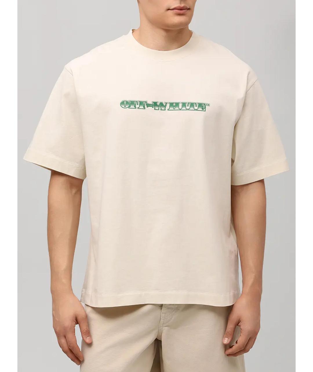 OFF-WHITE Бежевая хлопковая футболка, фото 4