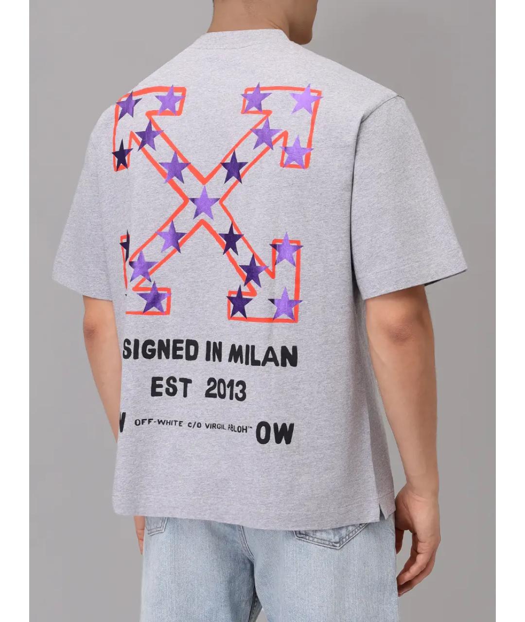 OFF-WHITE Серая хлопковая футболка, фото 3