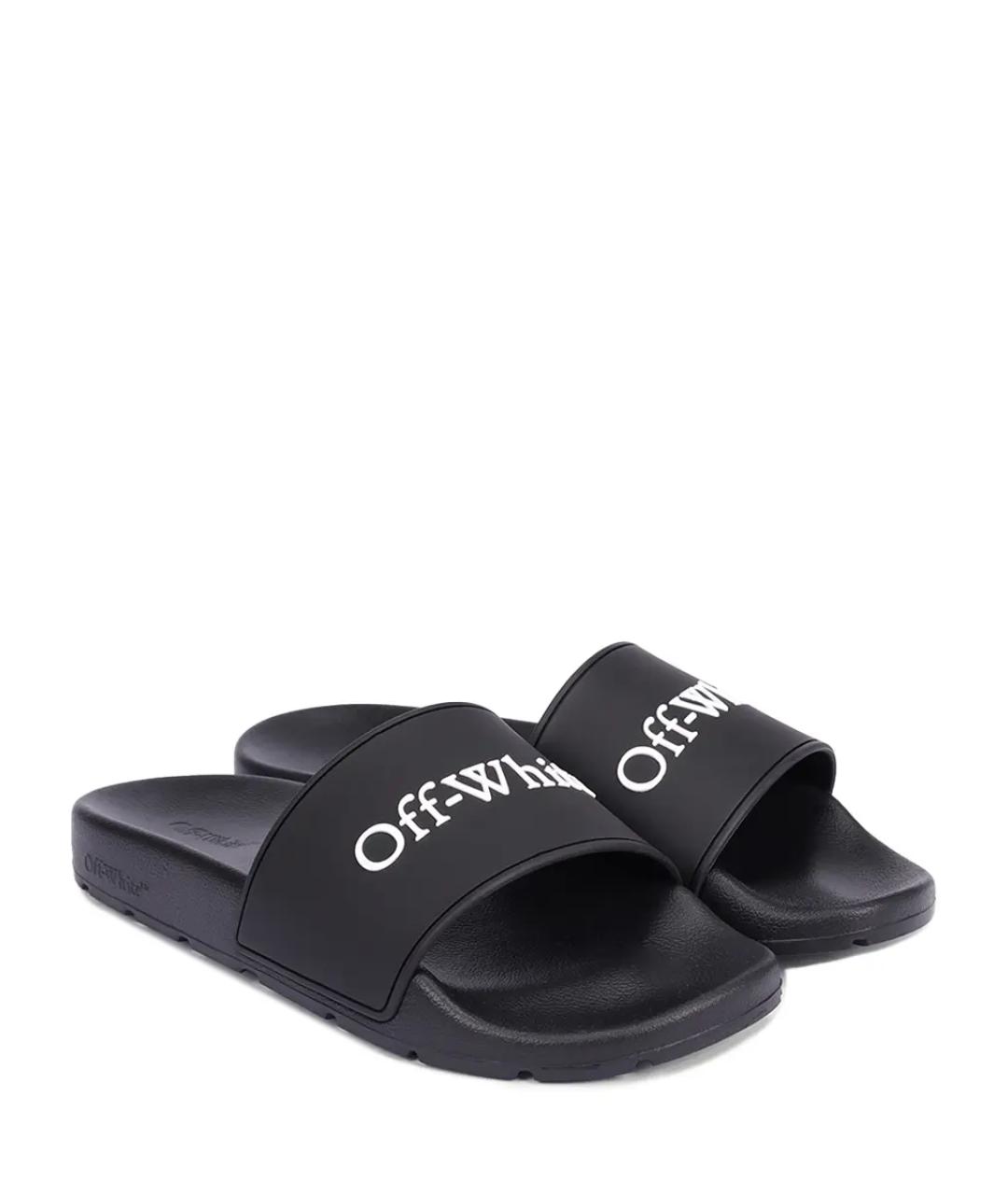 OFF-WHITE Черные резиновые шлепанцы, фото 2
