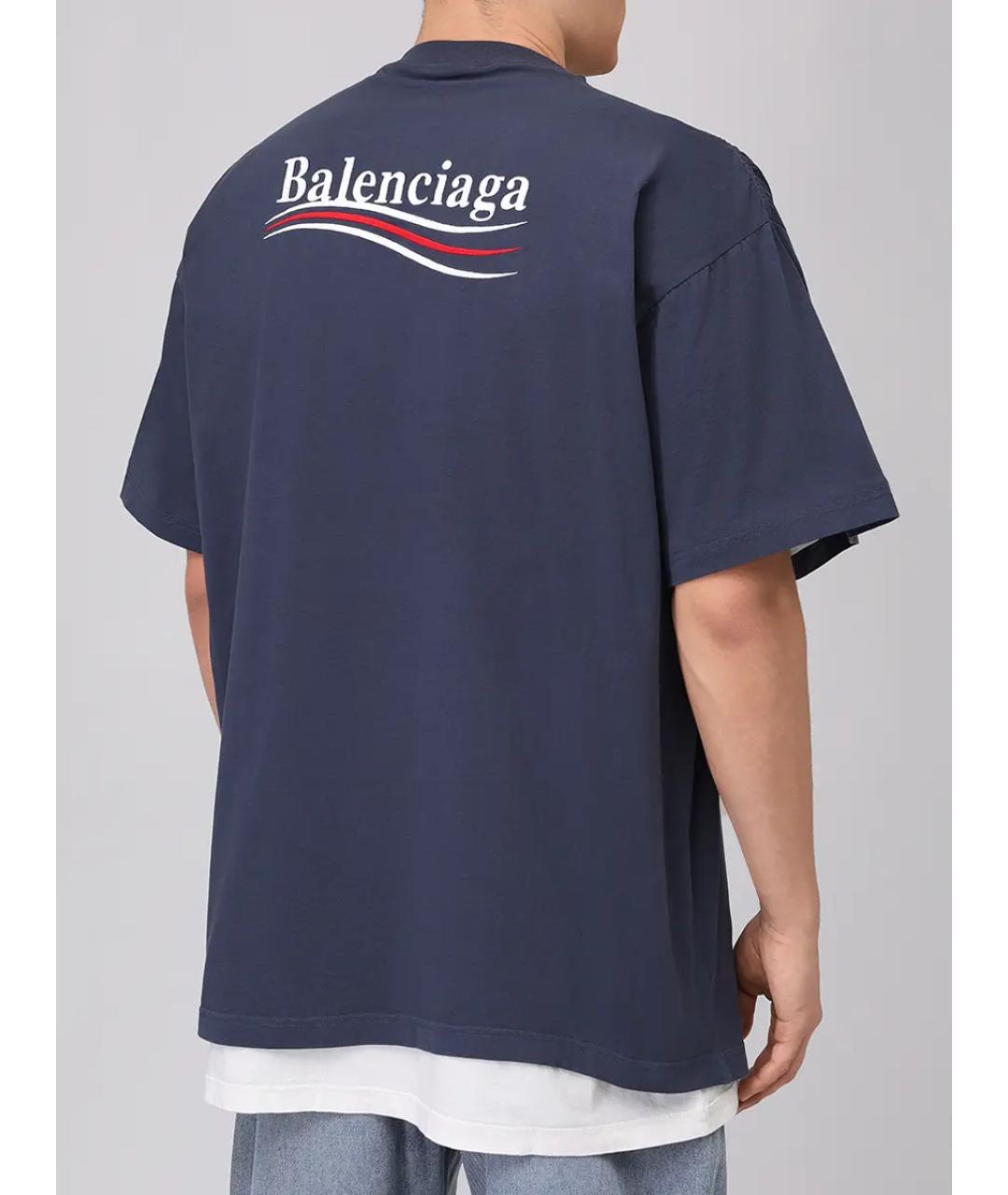 BALENCIAGA Синяя хлопковая футболка, фото 3