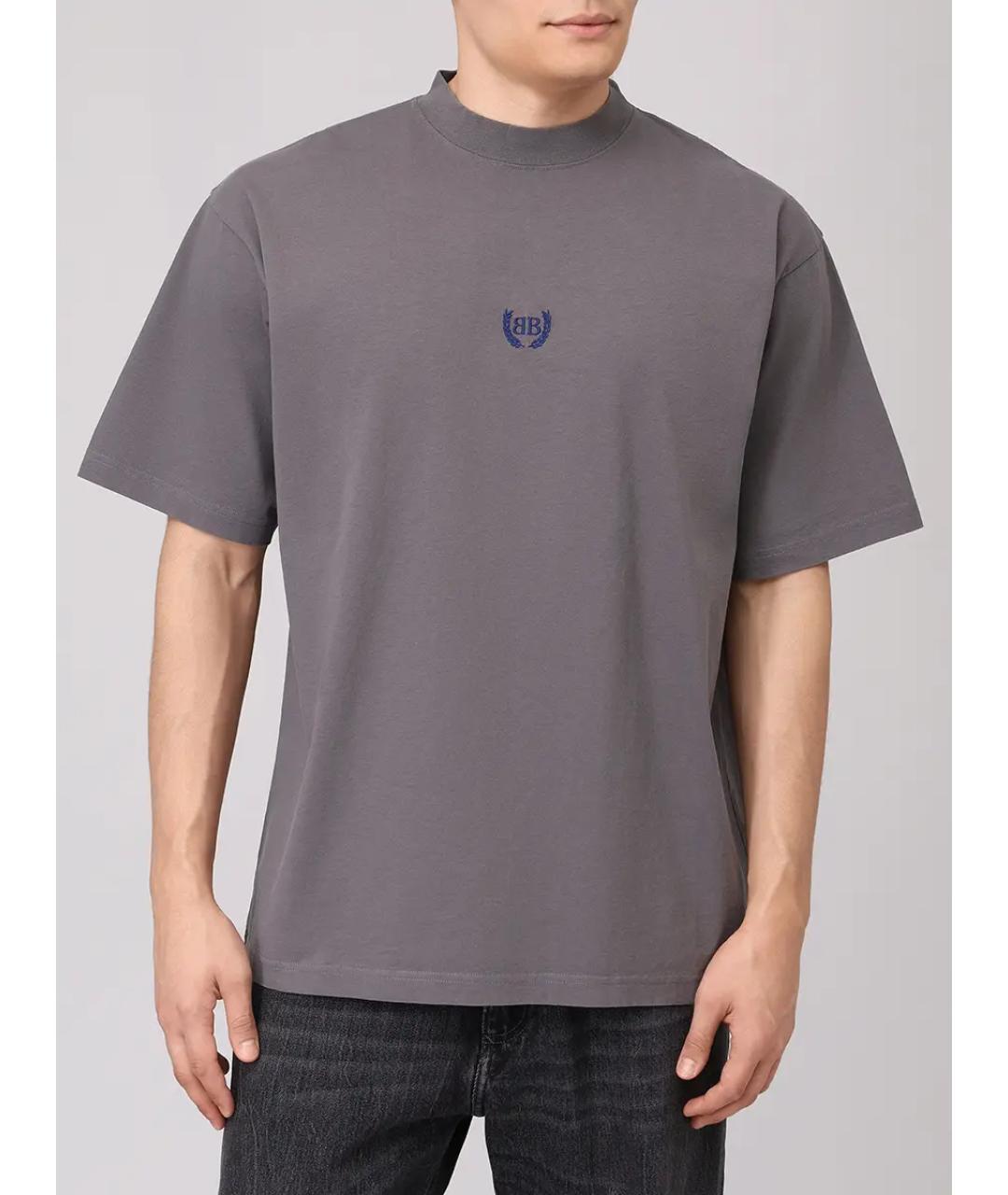 BALENCIAGA Серая хлопковая футболка, фото 4