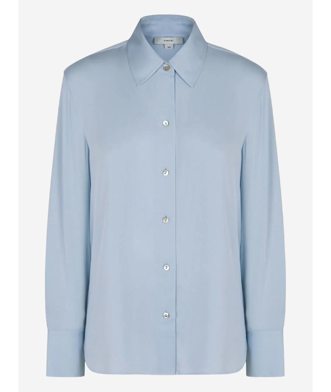 VINCE Голубая шелковая рубашка, фото 4