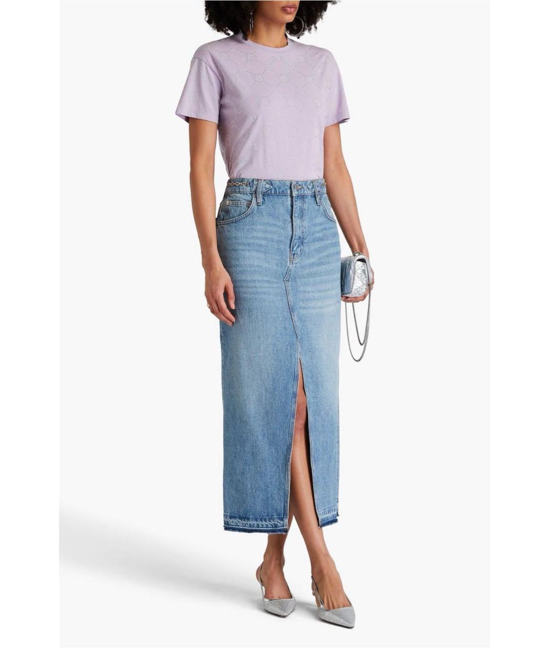 MAJE Голубая хлопковая юбка миди, фото 6