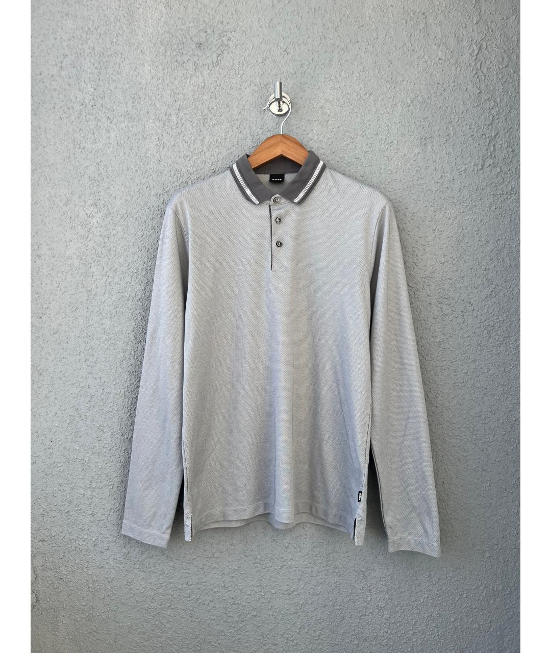 HUGO BOSS Серое хлопковое поло с длинным рукавом, фото 6