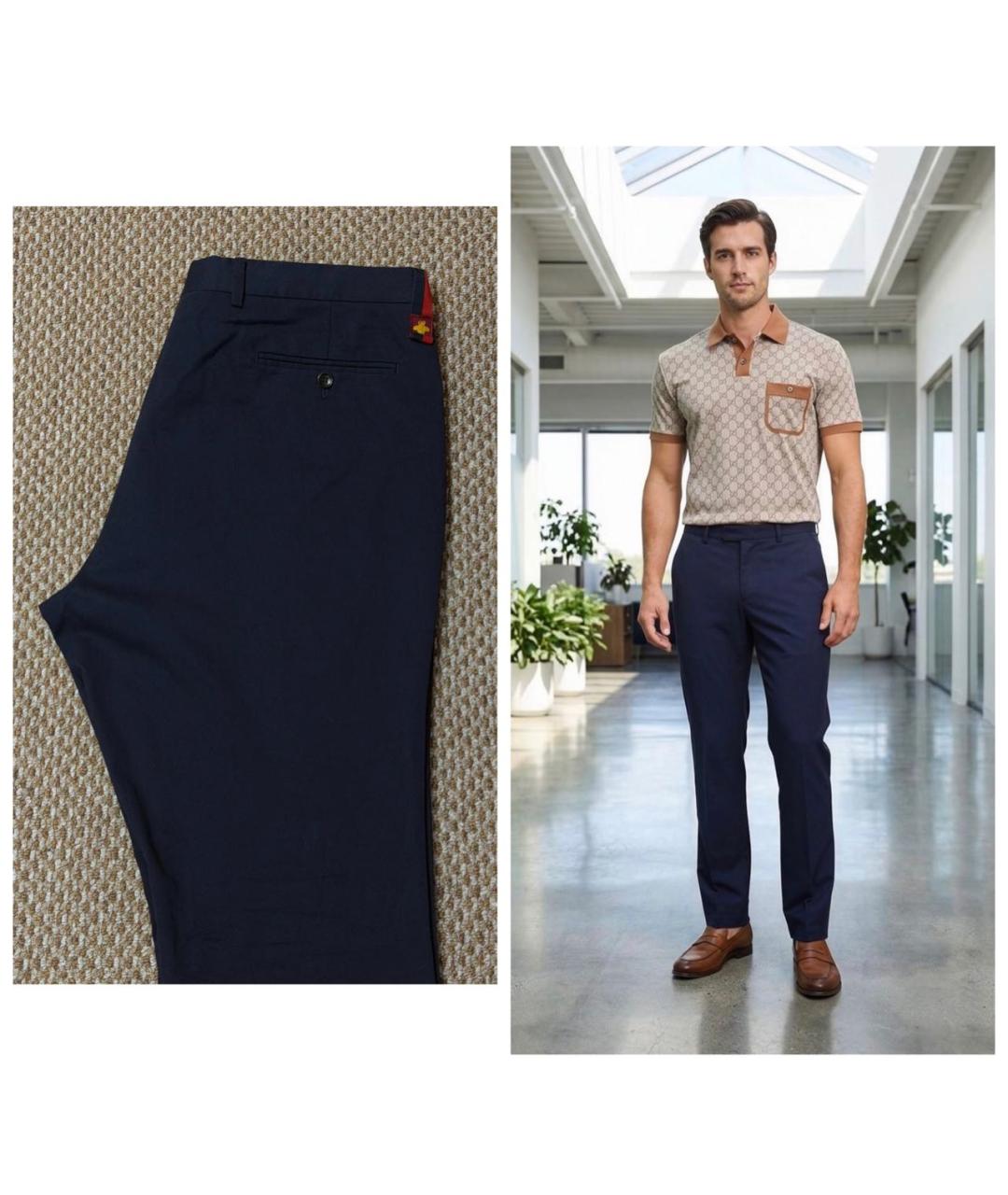 GUCCI Темно-синие хлопковые повседневные брюки, фото 2