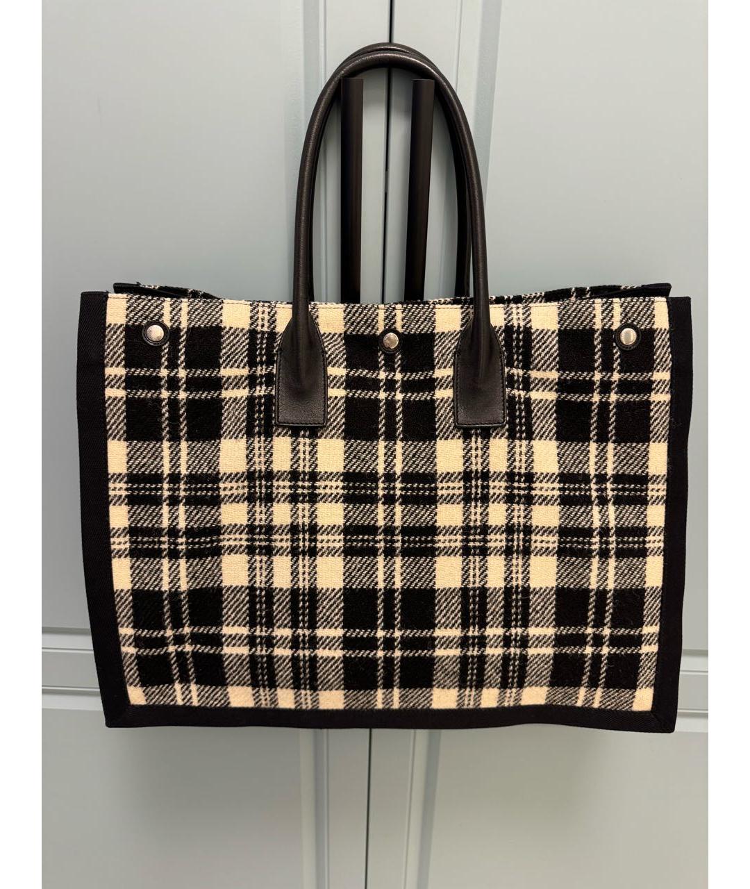 SAINT LAURENT Черная твидовая сумка тоут, фото 2