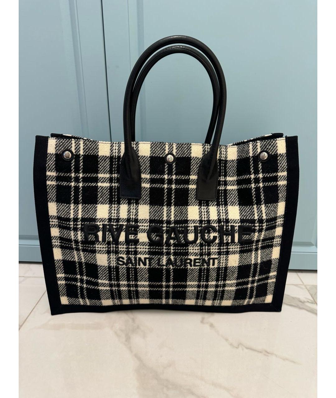 SAINT LAURENT Черная твидовая сумка тоут, фото 9