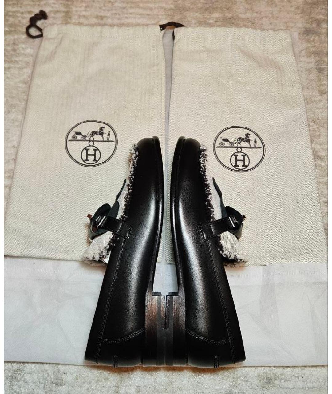 HERMES Черные кожаные лоферы, фото 3