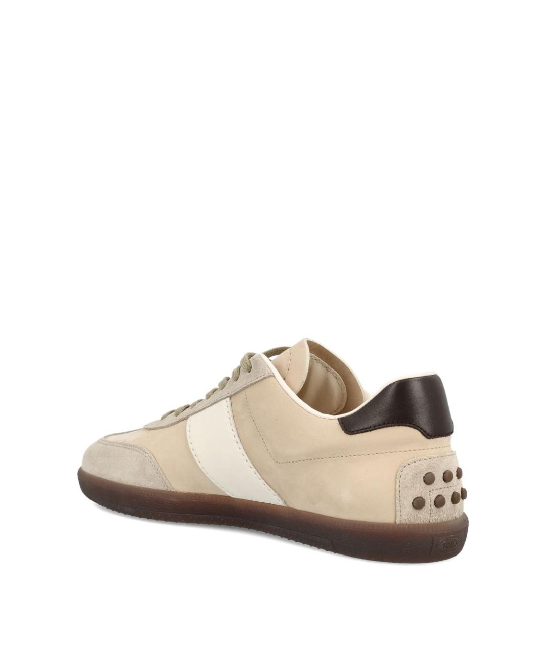 TOD'S Бежевые кожаные низкие кроссовки / кеды, фото 3