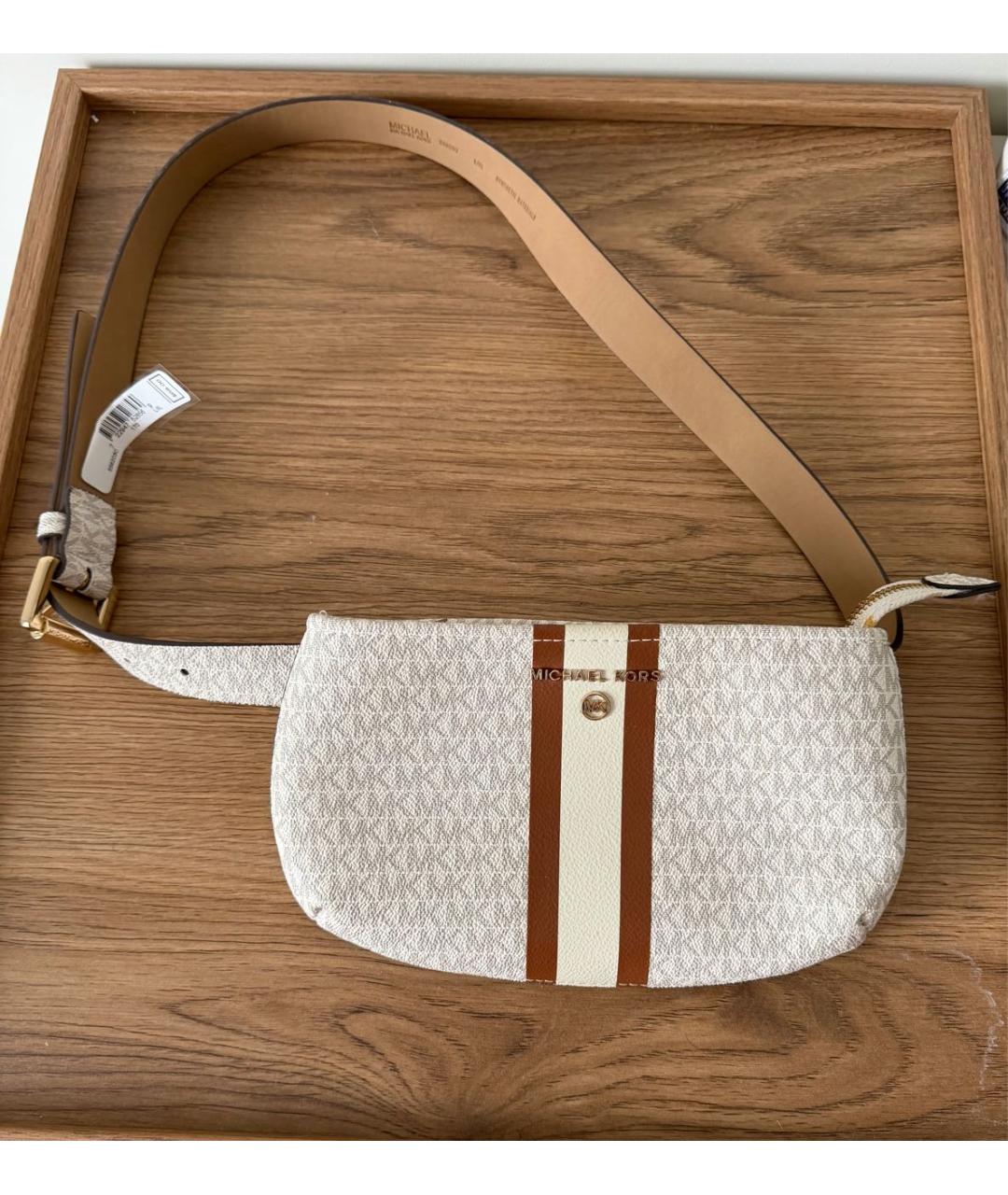 MICHAEL KORS Бежевая кожаная поясная сумка, фото 3