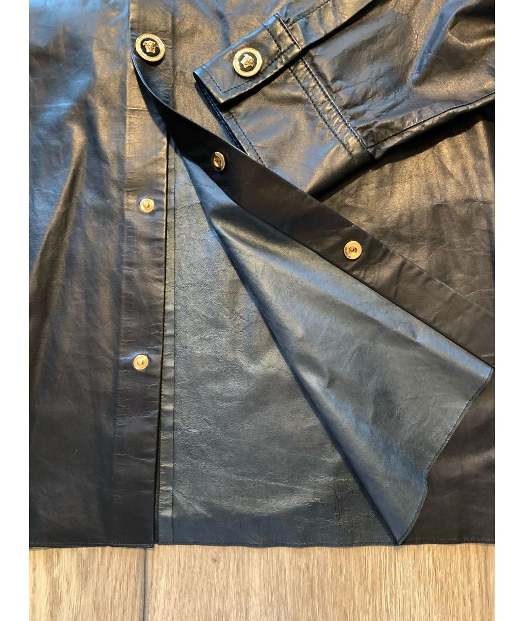 VERSACE Черная кожаная рубашка, фото 7