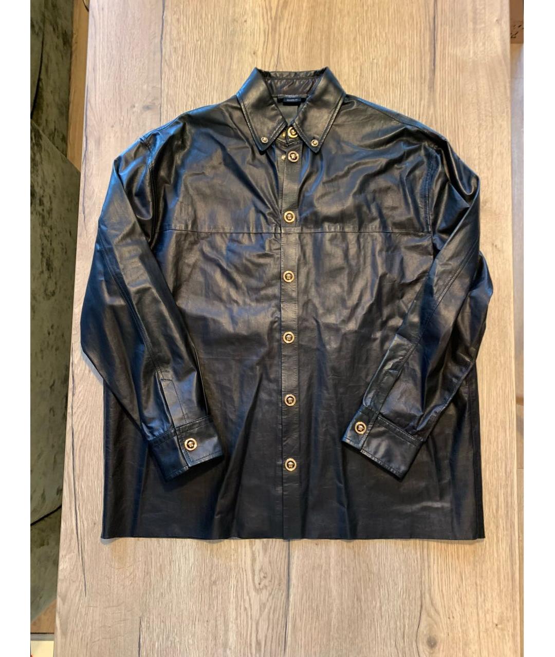 VERSACE Черная кожаная рубашка, фото 9