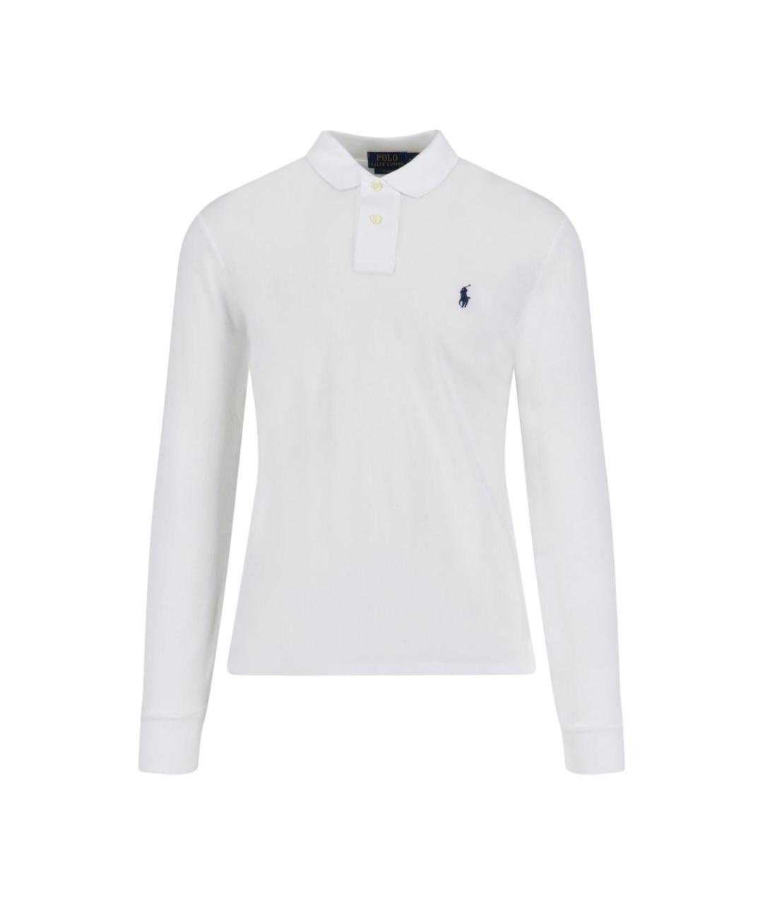 POLO RALPH LAUREN Белое хлопковое поло с длинным рукавом, фото 4