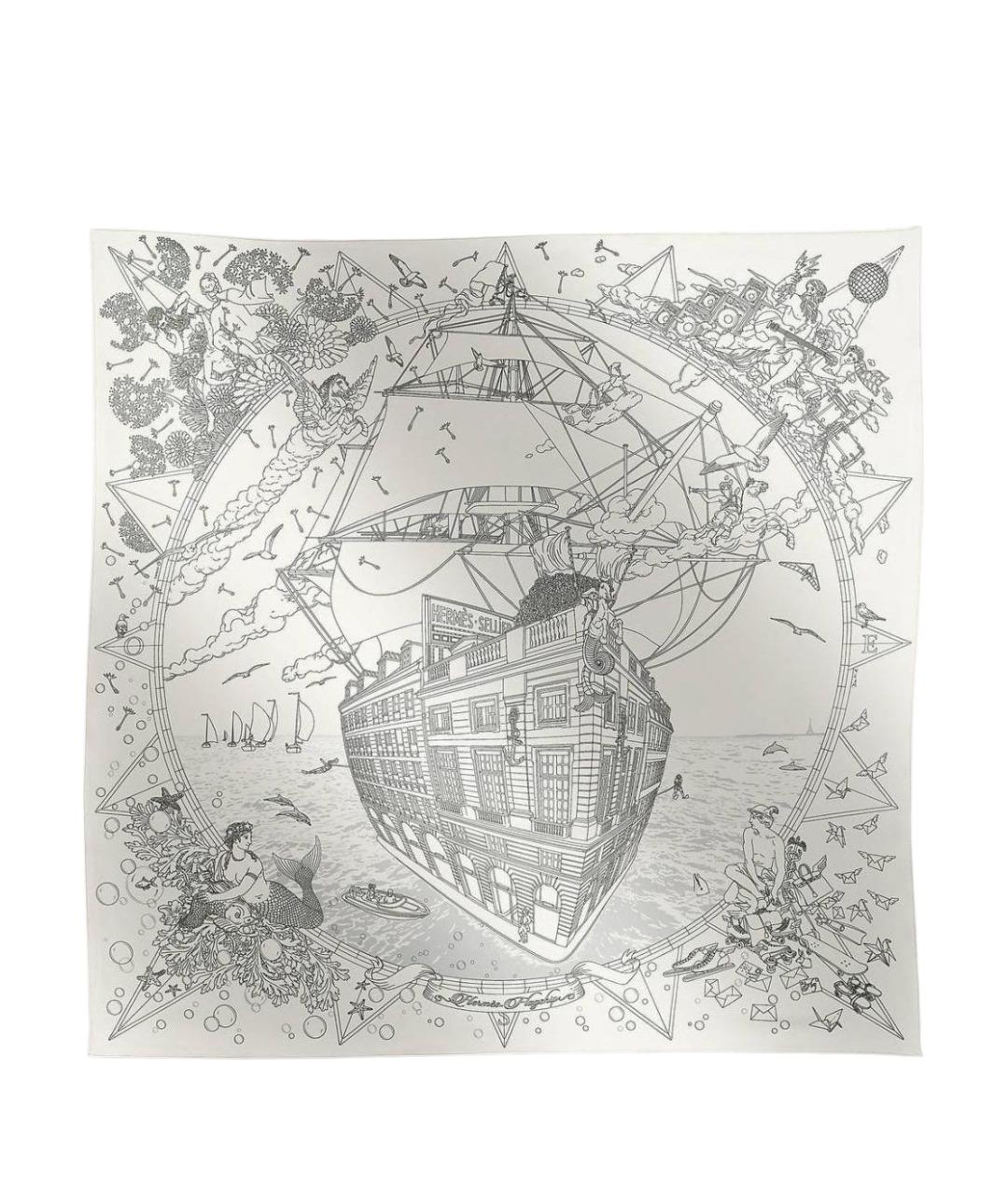 HERMES Бежевый шелковый платок, фото 1