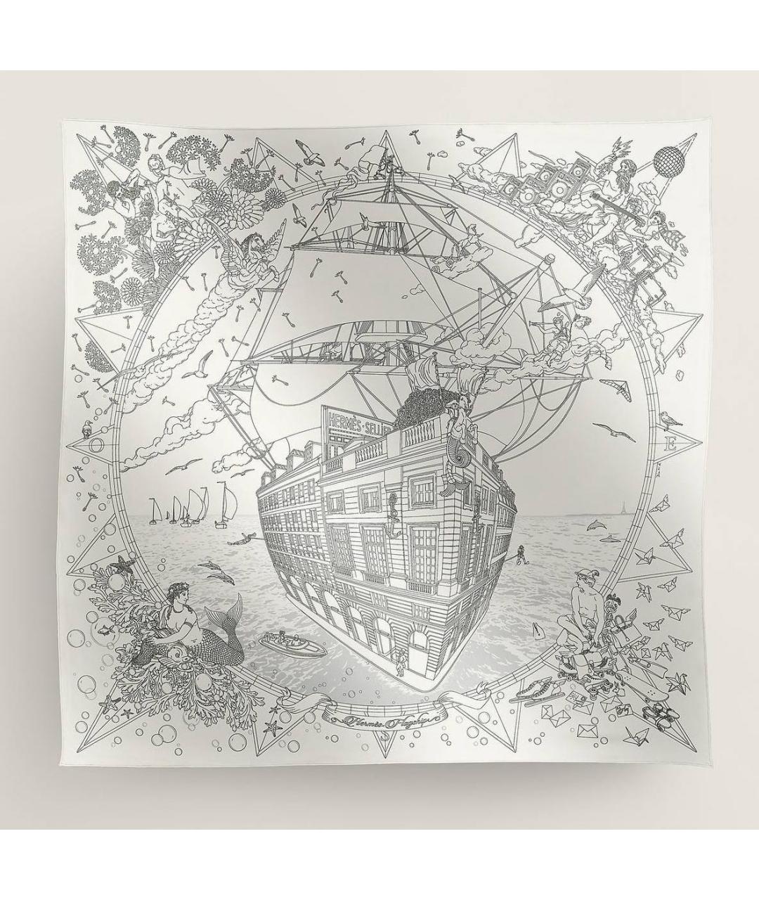 HERMES Бежевый шелковый платок, фото 4