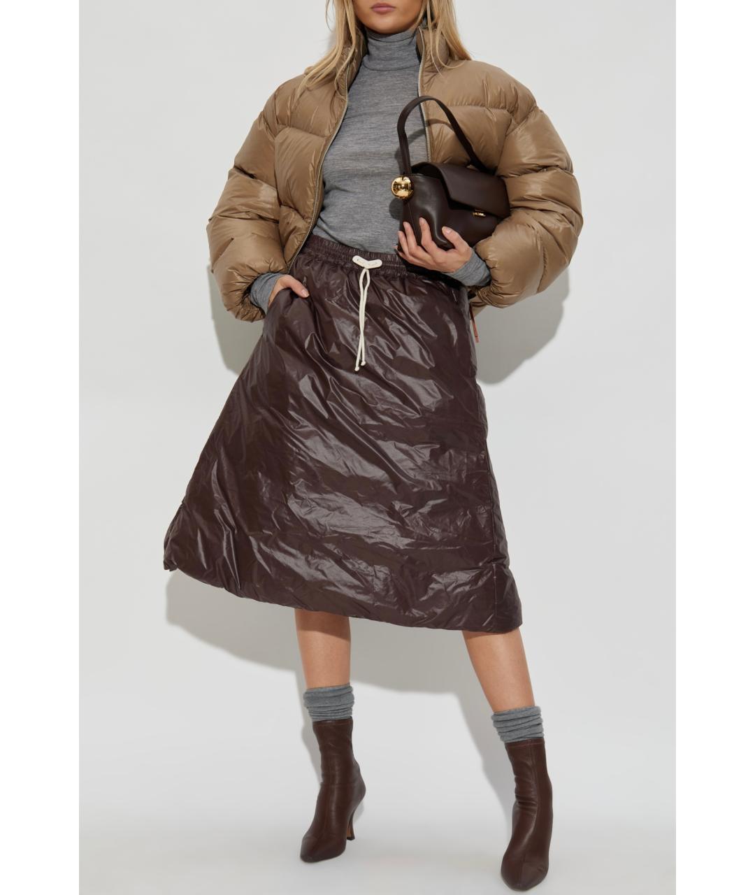 JIL SANDER Коричневый полиамидовый пуховик, фото 4