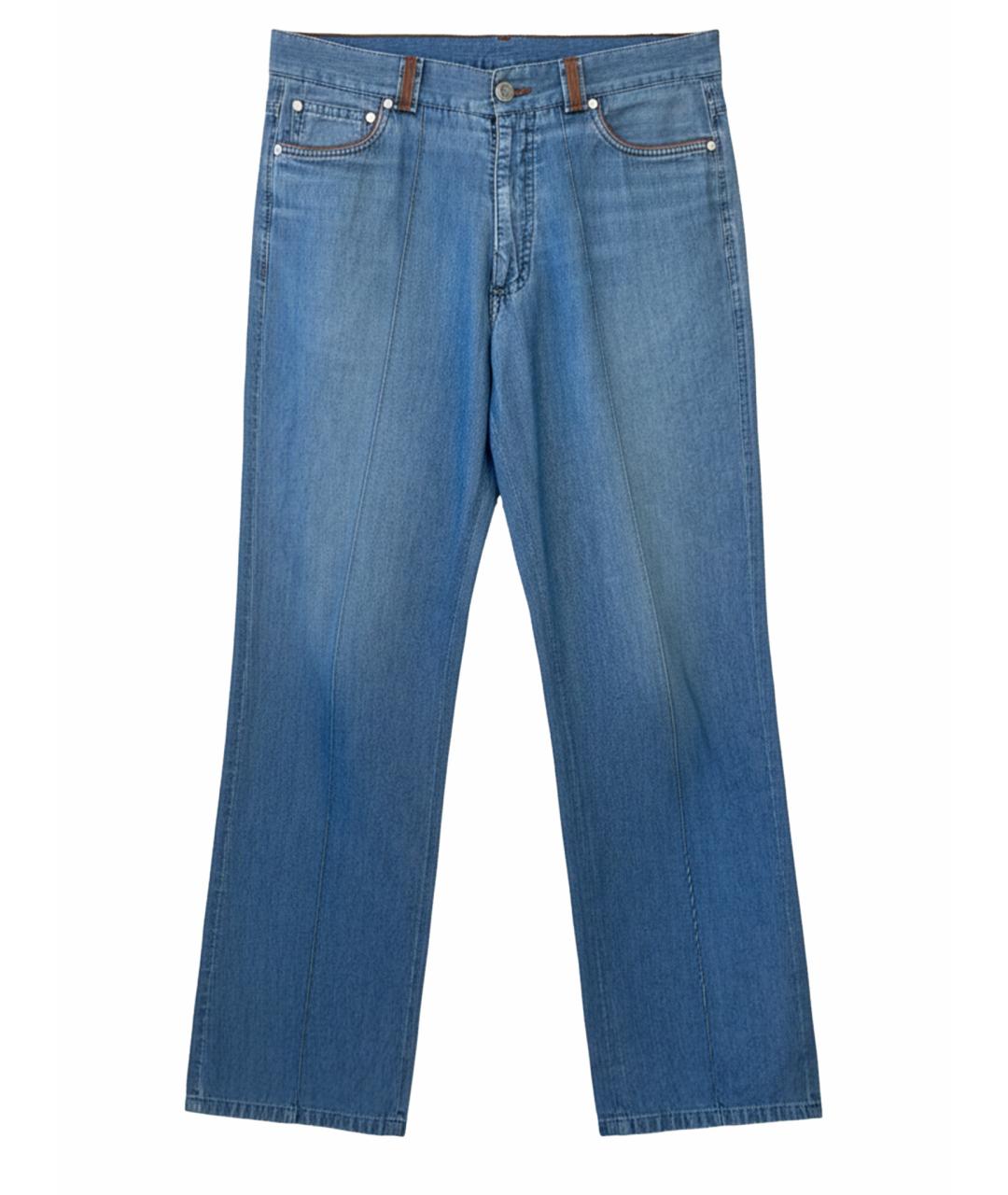BRIONI Синие хлопковые прямые джинсы, фото 1