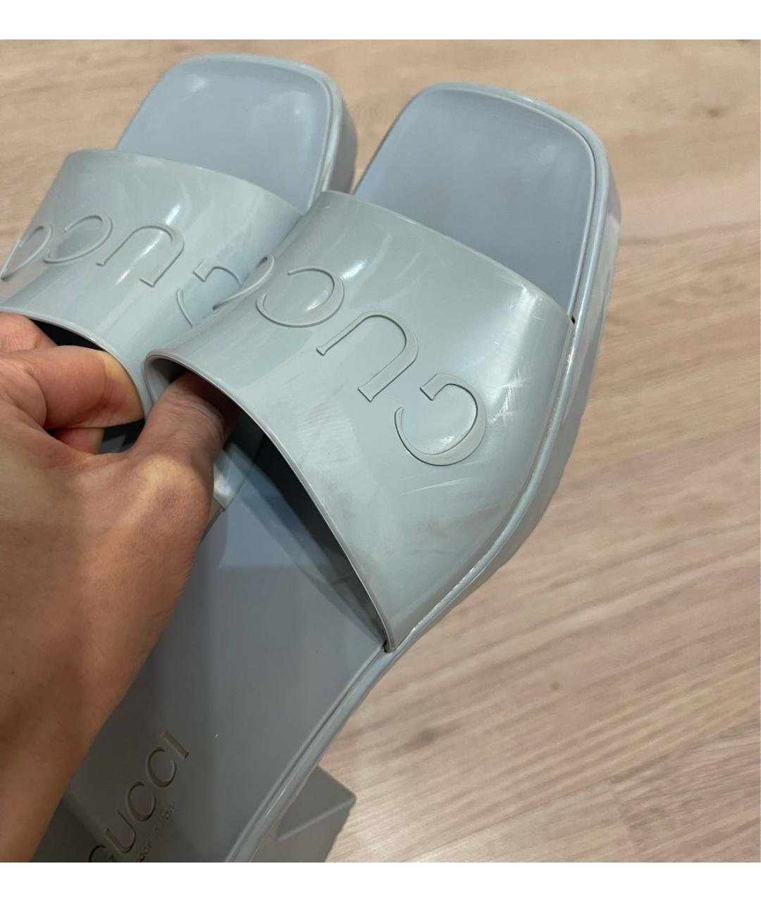 GUCCI Голубые резиновые босоножки, фото 5