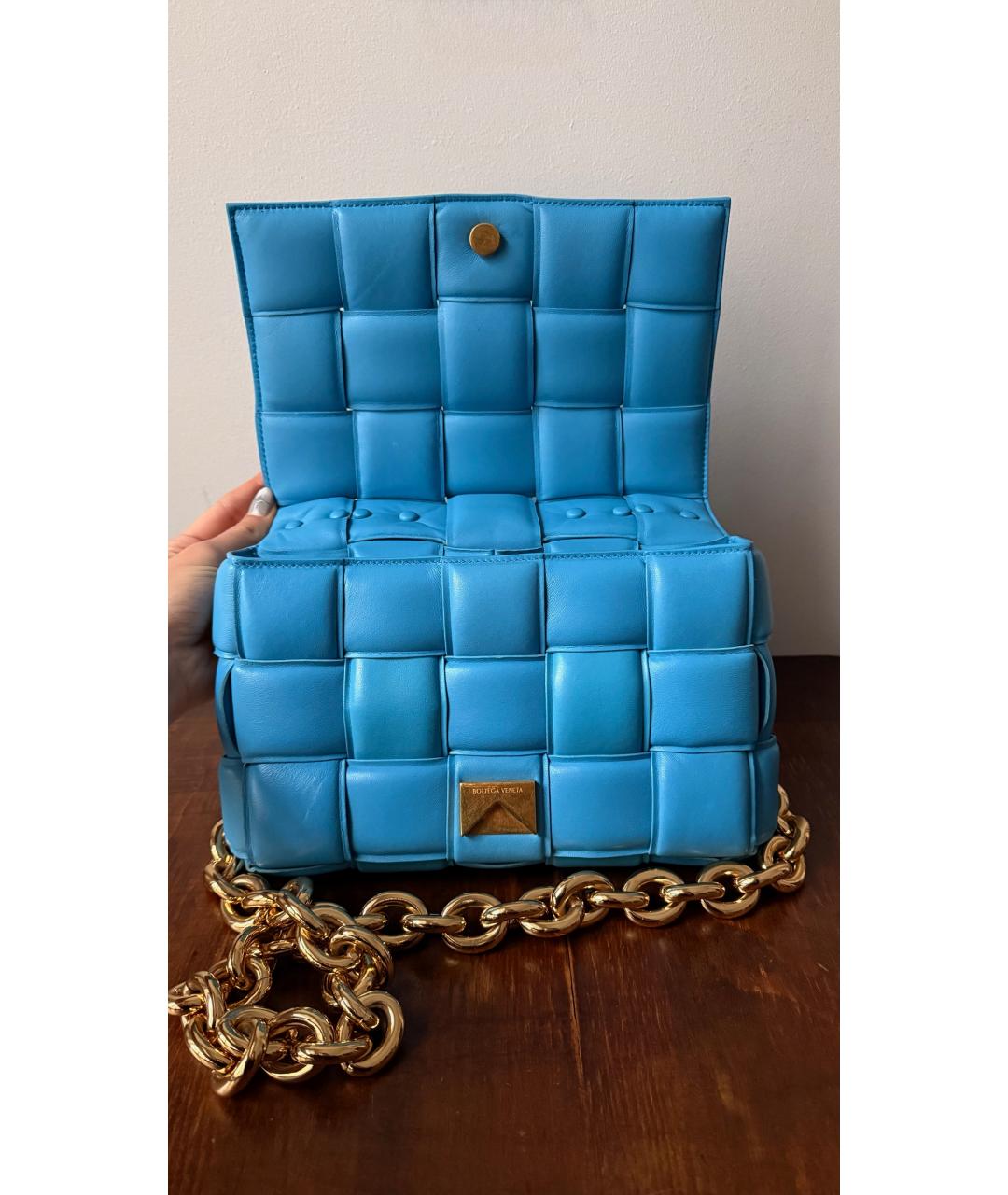 BOTTEGA VENETA Голубая кожаная сумка через плечо, фото 4