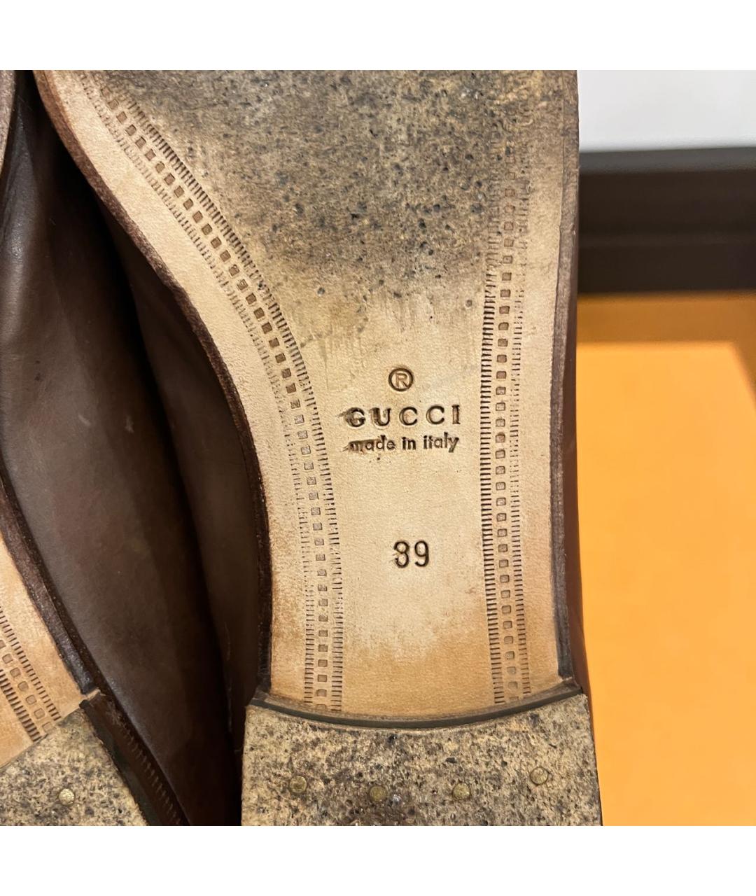GUCCI Коричневые кожаные лоферы, фото 6