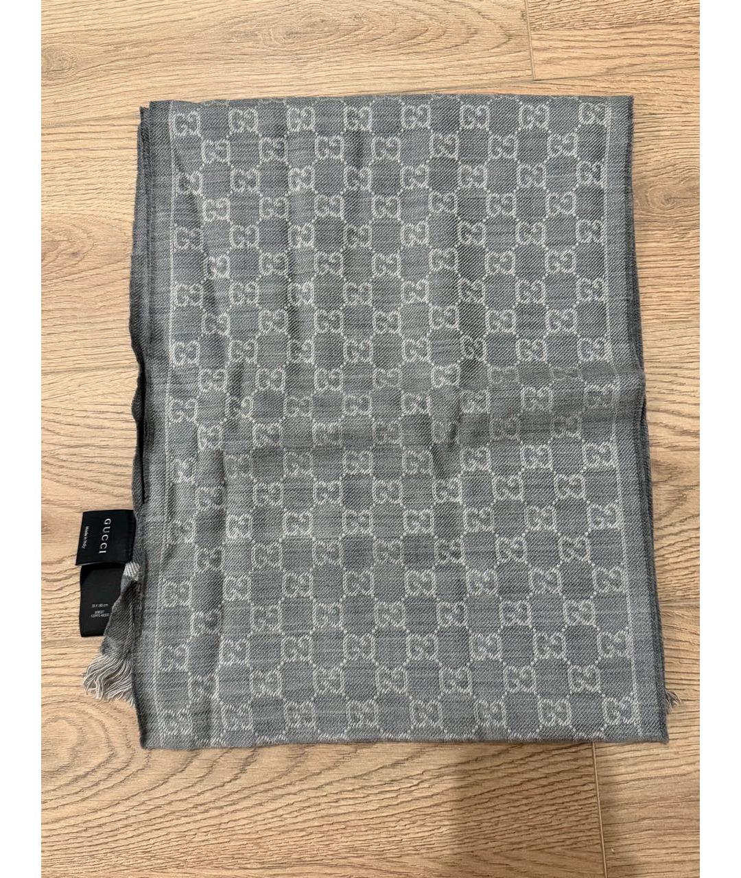 GUCCI Антрацитовый шерстяной шарф, фото 5