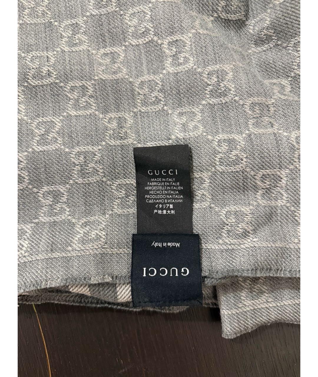 GUCCI Антрацитовый шерстяной шарф, фото 3