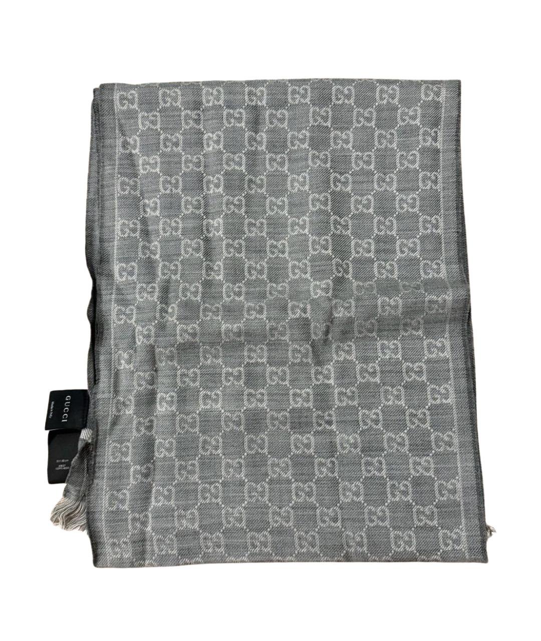 GUCCI Антрацитовый шерстяной шарф, фото 1
