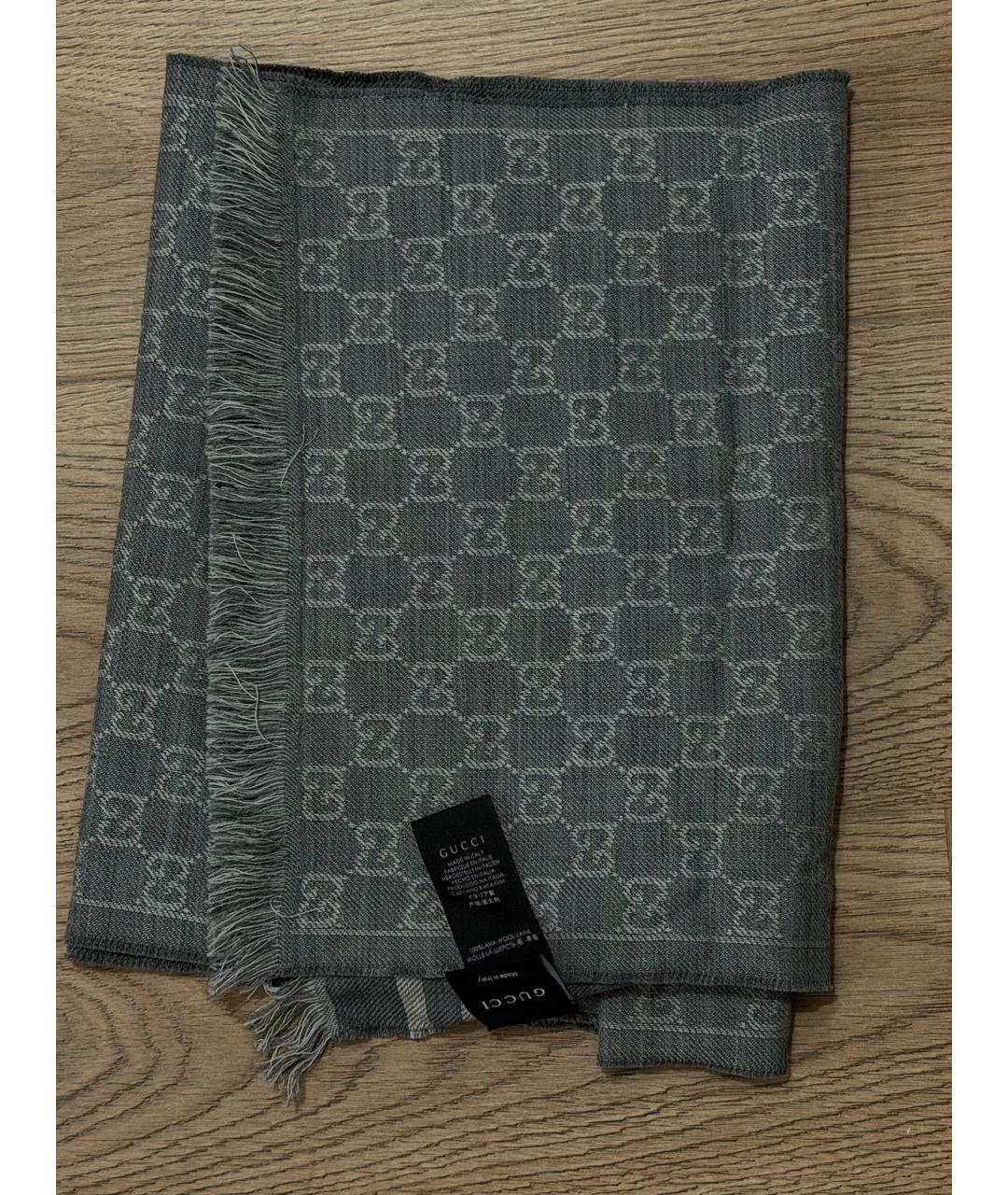 GUCCI Антрацитовый шерстяной шарф, фото 2