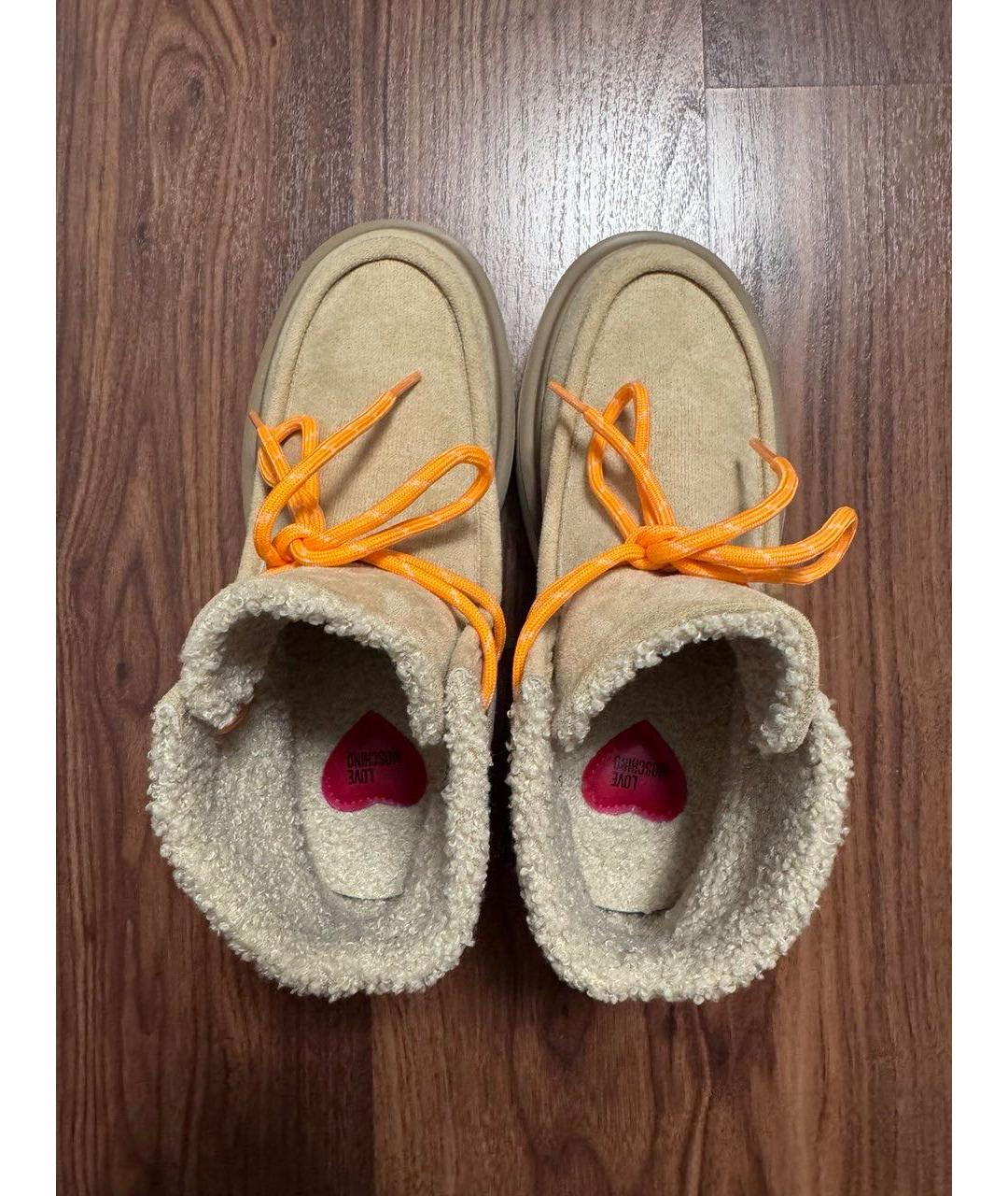 LOVE MOSCHINO Бежевые текстильные ботинки, фото 3