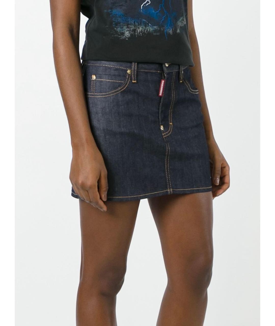 DSQUARED2 Темно-синяя деним юбка мини, фото 2
