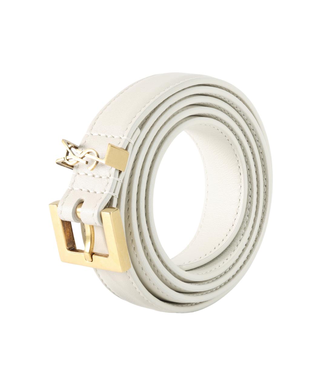 SAINT LAURENT Белый кожаный ремень, фото 2