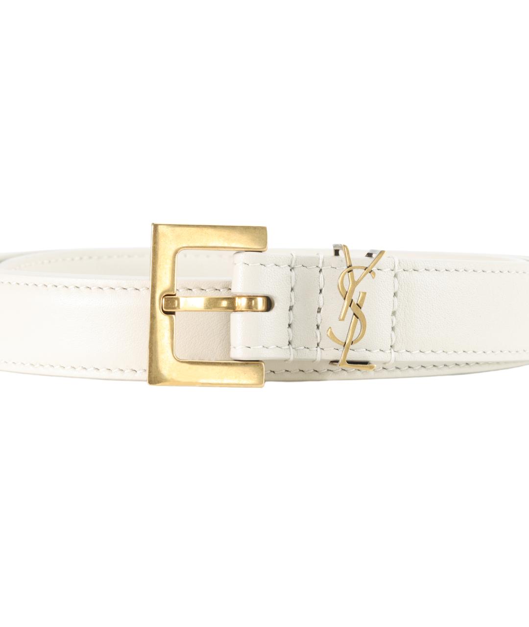 SAINT LAURENT Белый кожаный ремень, фото 3