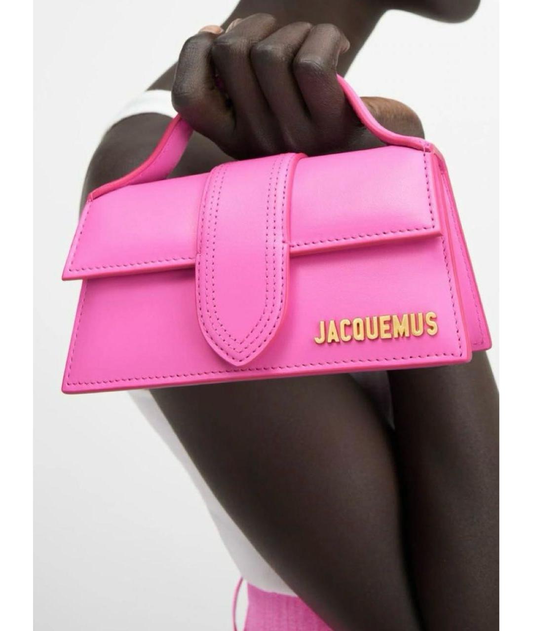 JACQUEMUS Розовая кожаная сумка с короткими ручками, фото 4